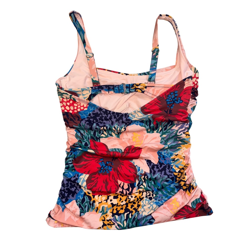 Athleta Tankini Top Womens Pink Floral Leopard Tropical Ruched 34D/DD - Picture 5 of 5